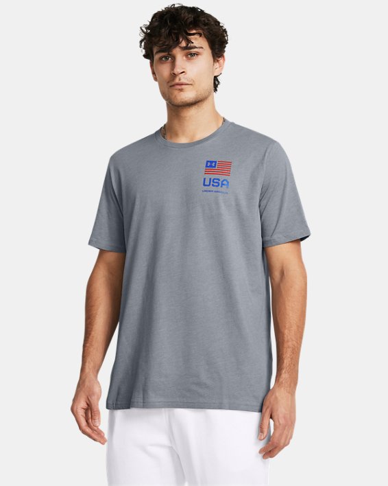 Under Armour 1382992035SM Freedom Amp 4 T-Shirt, Steel Medium Heather & Team Royal - Small