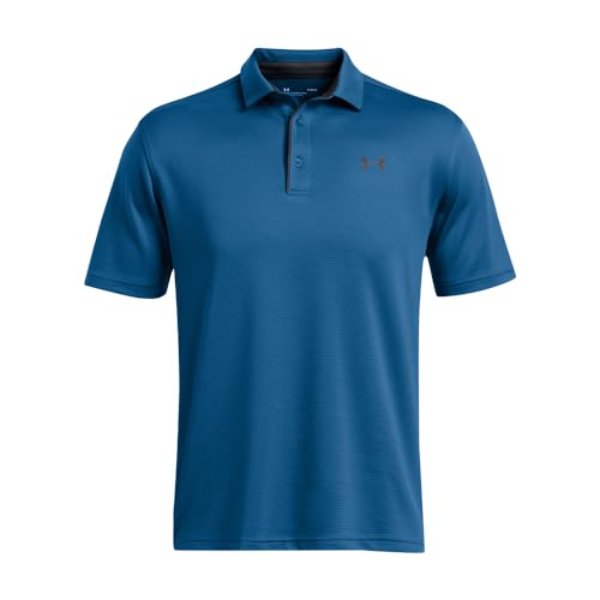 Under Armour 1290140406SM Mens Standard Tech Golf Polo T-Shirt, Photon Blue & Pitch Gray - Small