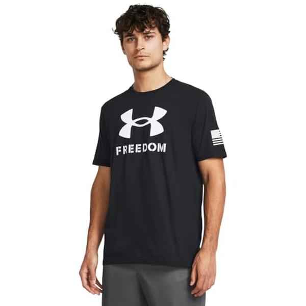 Under Armour 1382970001XL Mens Freedom Logo T-Shirt, Black & White - Extra Large