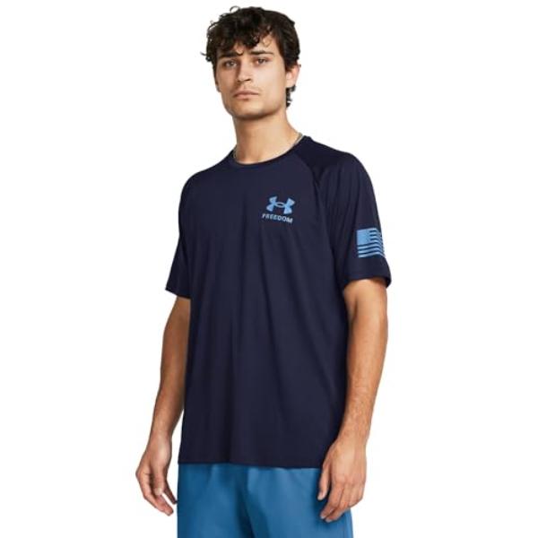 Under Armour 1369468412LG Freedom Tech Short Sleeve T-Shirt for Mens, Midnight Navy & Viral Blue - Large -  Inner Armour