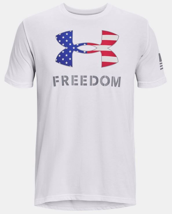 Under Armour 1382970100LG Mens Freedom Logo T-Shirt, White & Steel - Large