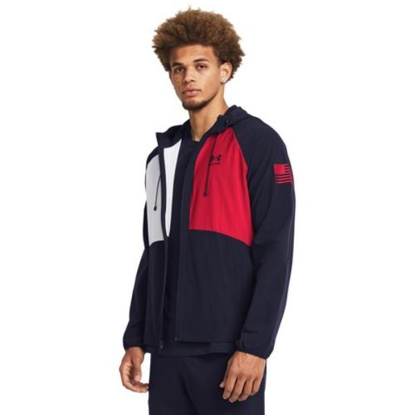 Under Armour 1382947410MD Freedom Windbreaker Jacket, Midnight Navy & Red - Medium