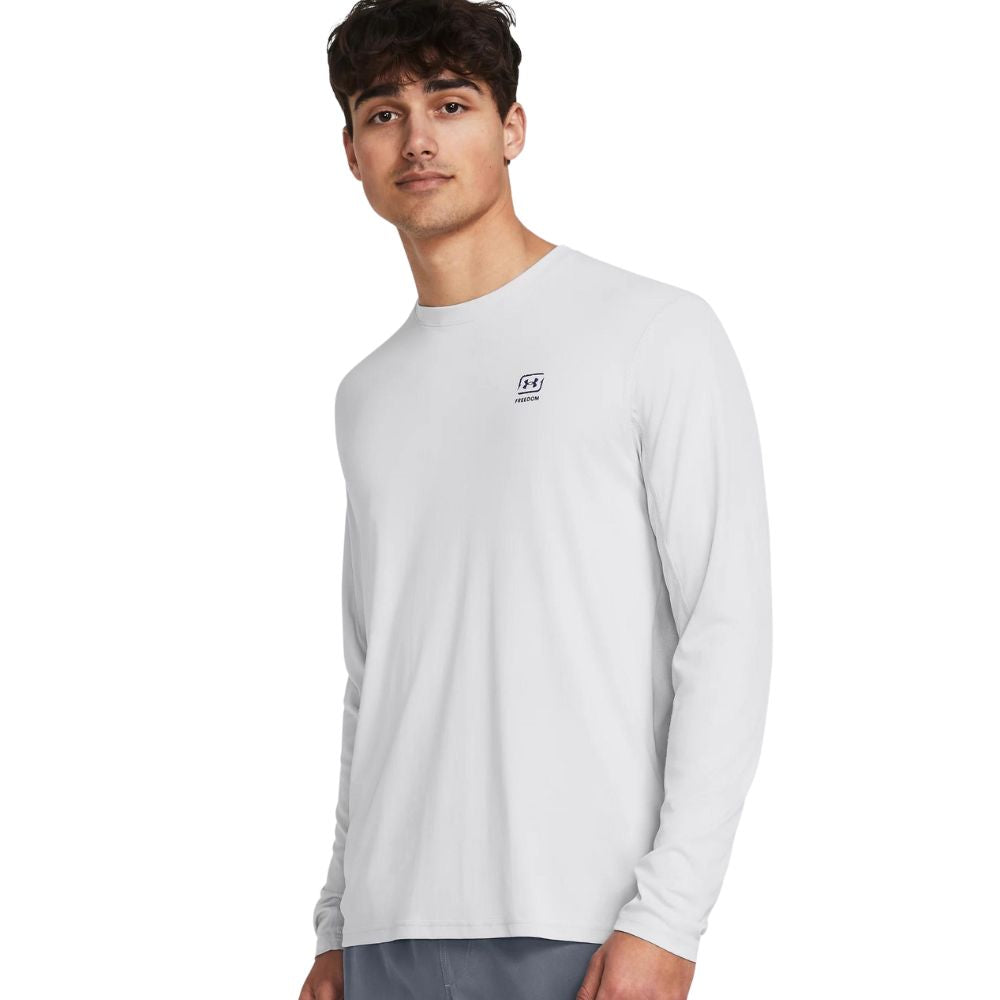 Under Armour 13835800143X Men Iso-Chill Freedom Back Graphic Long Sleeve T-Shirts, Halo Grey - 3XL