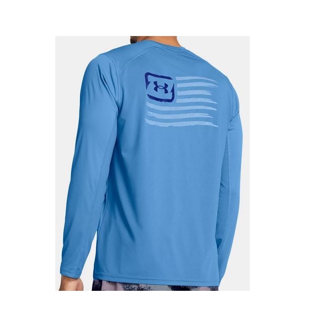 Under Armour 1383580444SM Men Iso-Chill Freedom Back Graphic Long Sleeve T-Shirts, Viral Blue - Small