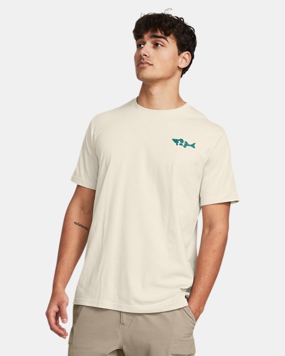 Under Armour 1382908110SM Mens Walleye Short Sleeve T-Shirt, Summit White & Coastal Teal - Small