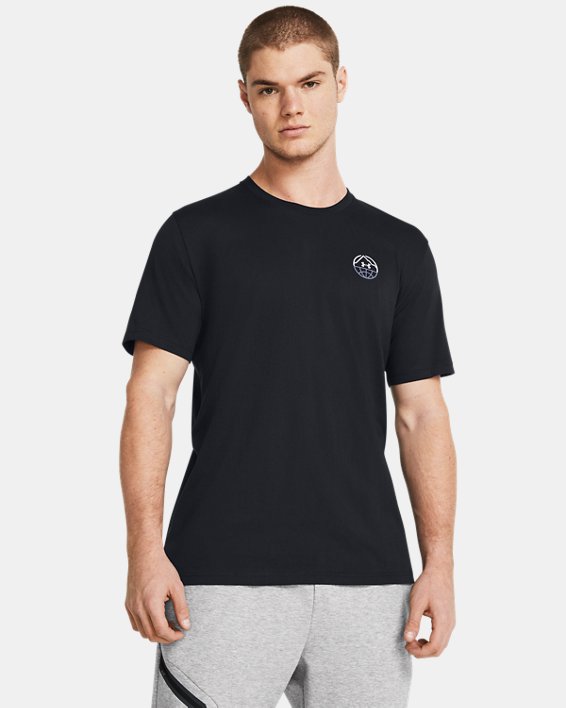 Under Armour 1382909001MD Outdoor Cube Short Sleeve T-Shirt, Black & Celeste - Medium