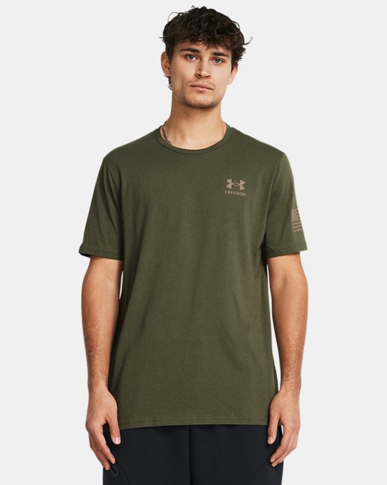 Under Armour 1382970390MD Mens Freedom Logo T-Shirt, Marine OD Green & Desert Sand - Medium