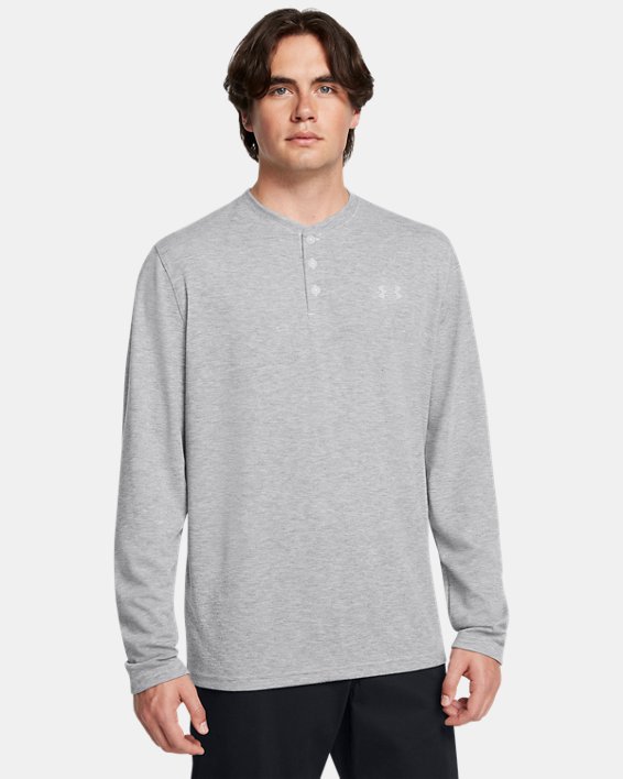 Under Armour 1386997014LG Mens Expanse Henley T-Shirt, Halo Gray & Mod Gray - Large