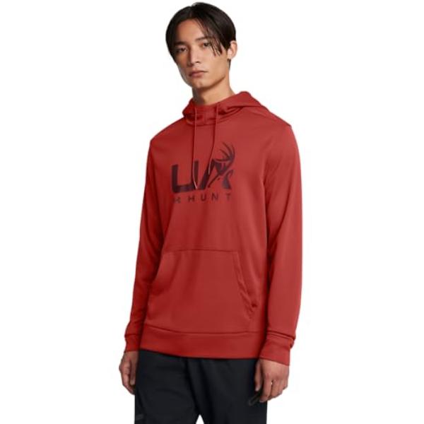 Under Armour 1375114840XL Mens Armour Fleece Hunt Logo Hoodie, Earthen Orange & Dark Maroon - Extra Large