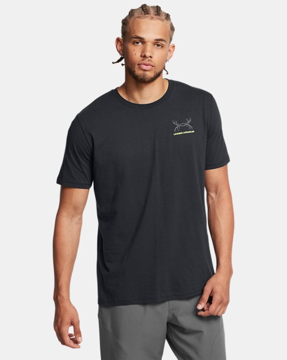 Under Armour 13867780013X Mens Schematic White Tail Short Sleeve T-Shirt, Black - 3XL