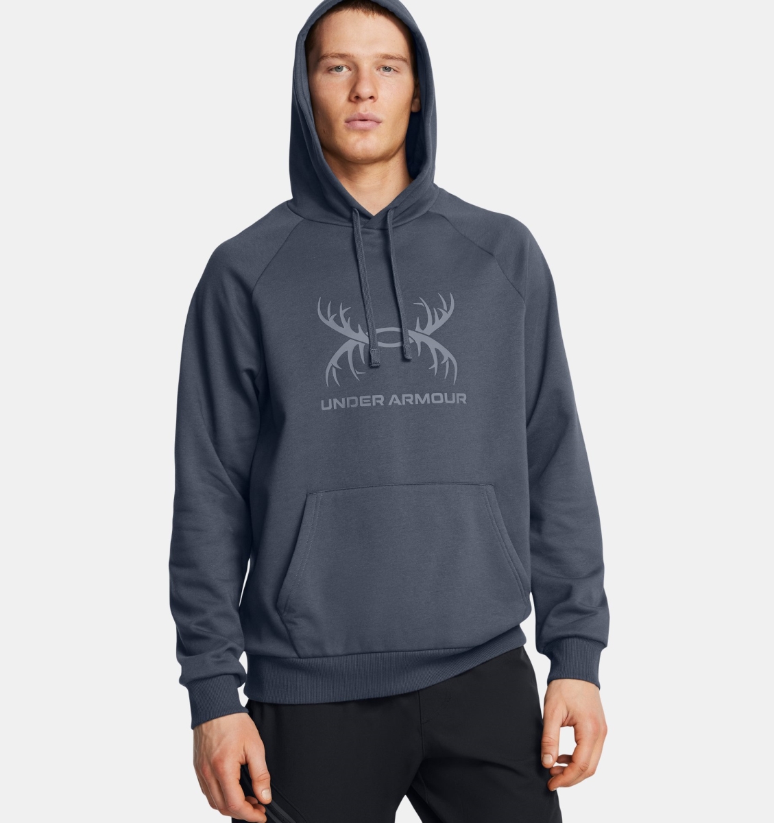 Under Armour 13880860442X Mens Rival Fleece Antler Hoodie, Downpour Gray & Gravel - 2XL
