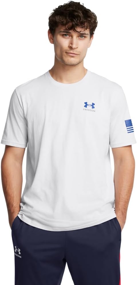 Under Armour 1386738014MD Mens Freedom Graphic Short Sleeve T-Shirt, Halo Gray & Royal - Medium