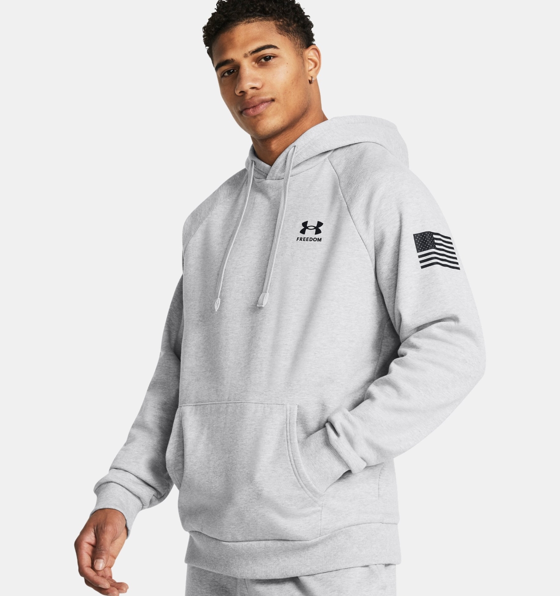 Under Armour 13867560112X Mens Freedom Flag Hoodie, Mod Gray Light Heather & Black - 2XL