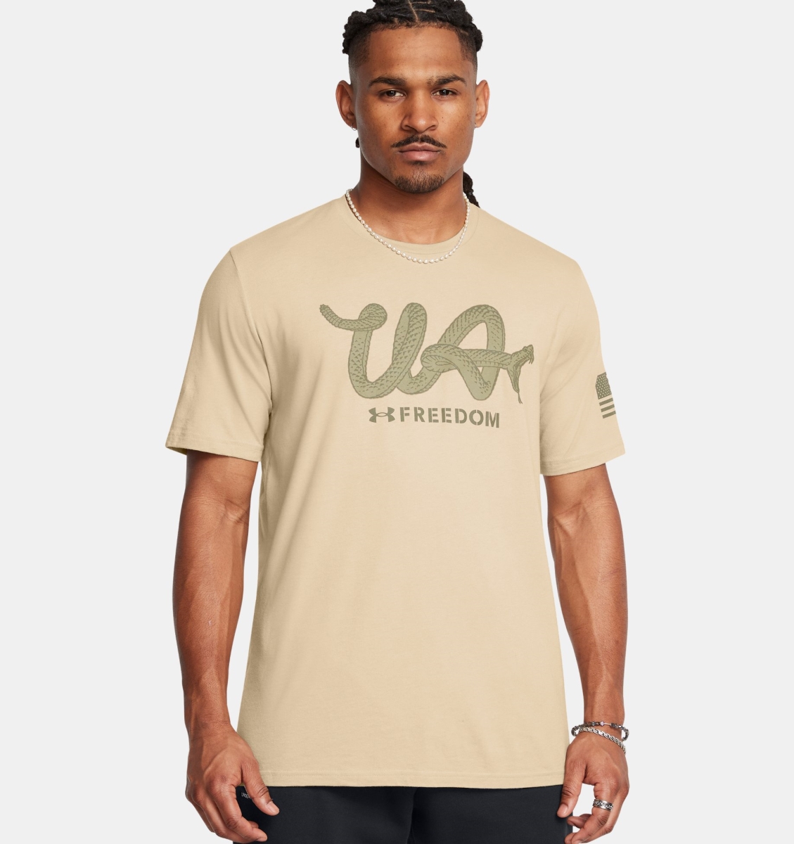 Under Armour 1389465290SM Mens Freedom Military T-Shirt, Desert Sand & Marine OD Green - Small