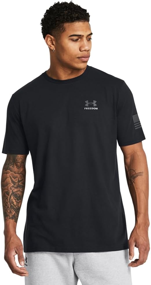 Under Armour 13867410013X Mens Freedom Graphic Short Sleeve T-Shirt, Black & Titan Gray - 3XL