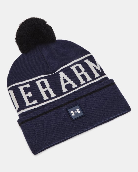 Under Armour 1386634410OSFM Halftime Pom Beanie Headwear, Midnight Navy, Summit White & White - One Size