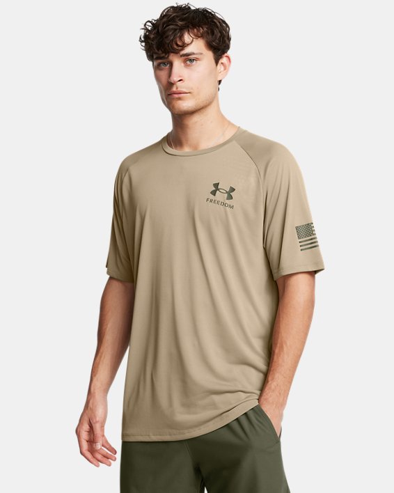 Under Armour 1369468499MD Mens Freedom Tech Short Sleeve T-Shirt, Federal Tan & Marine OD Green - Medium