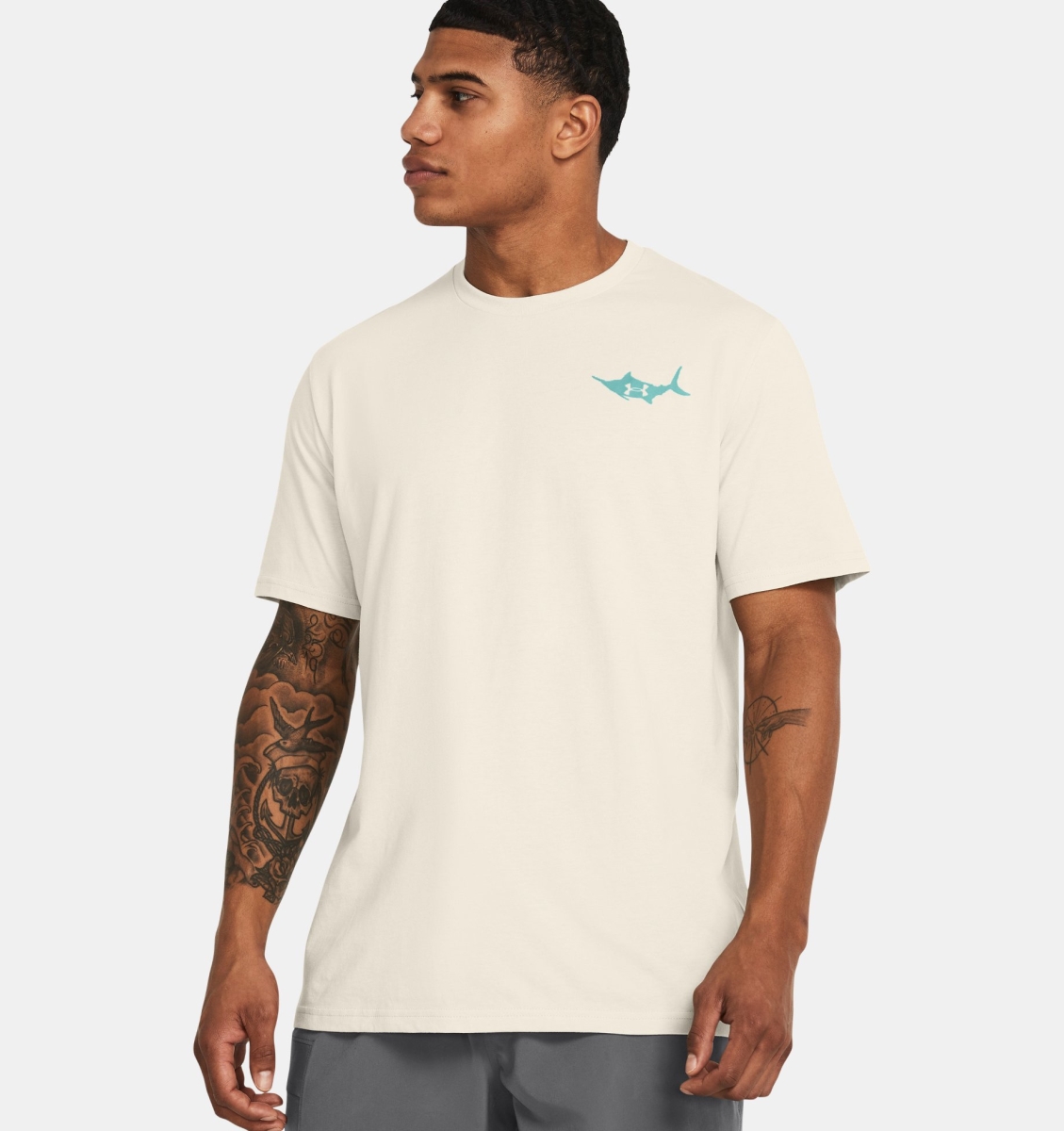 Under Armour 1382907110SM Marlin Short Sleeve T-Shirt for Mens, Summit White & Horizon Blue - Small