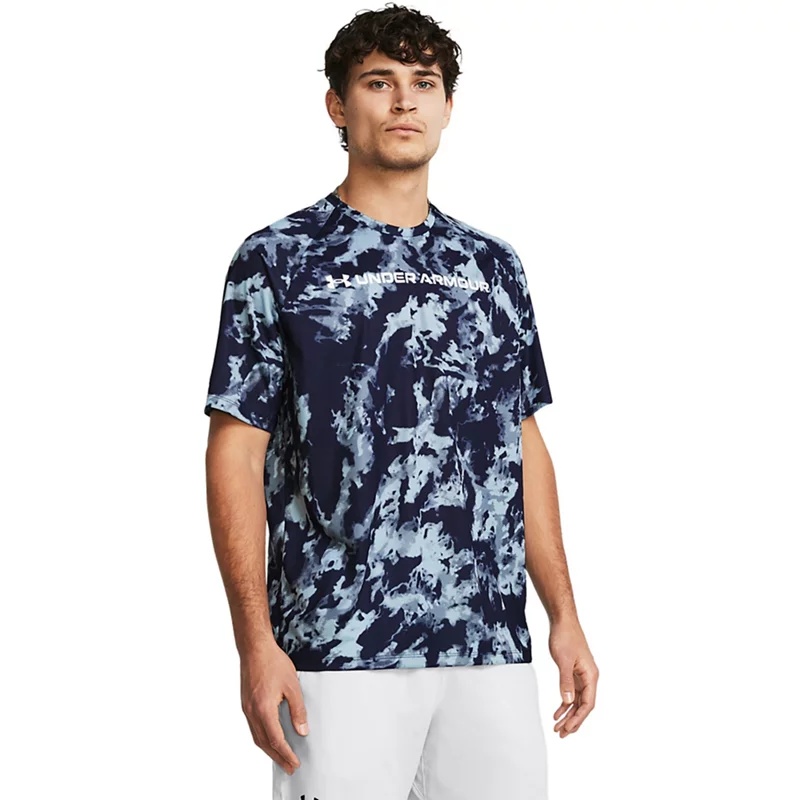 Under Armour 1361698410XL Mens UA Tech ABC Camo Short Sleeve T-Shirt, Blue - Extra Large