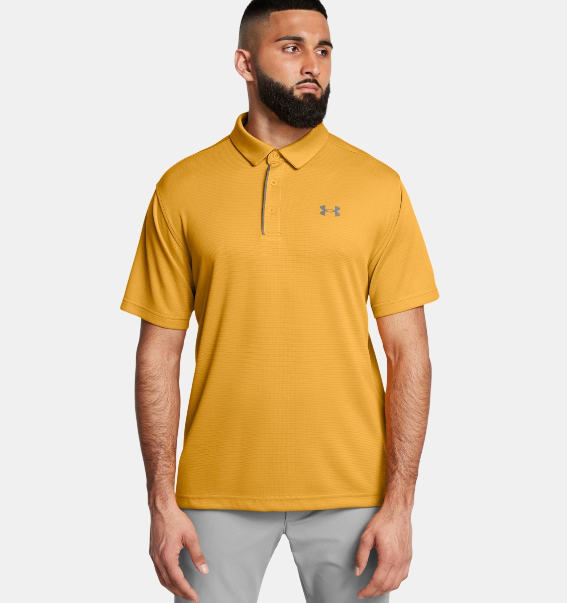 Under Armour 1290140711MD Mens UA Tech Polo T-Shirt- Golden Yellow & Pitch Gray, Medium