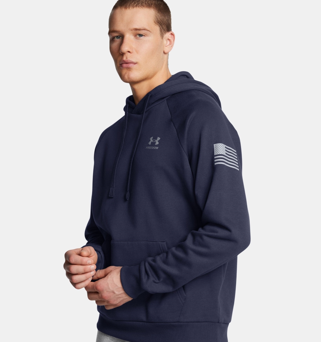 Under Armour 1386756410SM Mens Freedom Flag Hoodie, Midnight Navy & Steel - Small