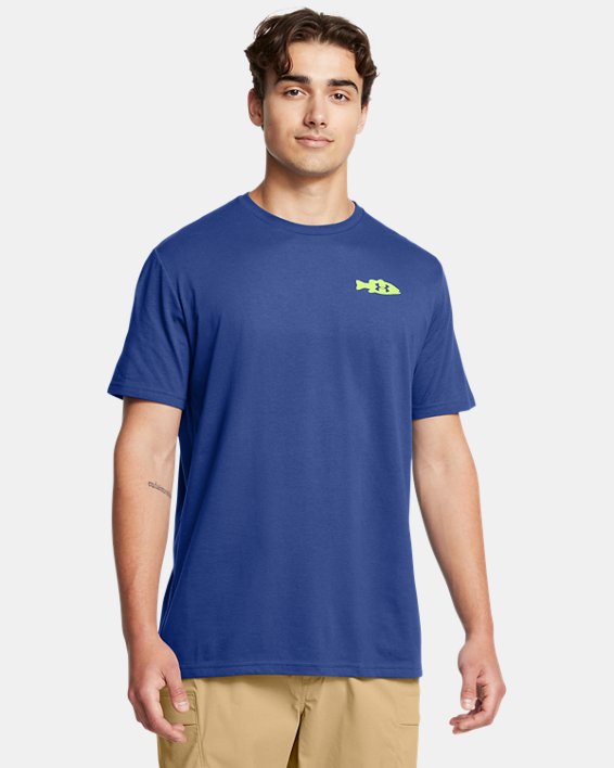 Under Armour 1383584432MD Bass Short Sleeve T-Shirt for Mens, Tech Blue & Morph Green - Medium