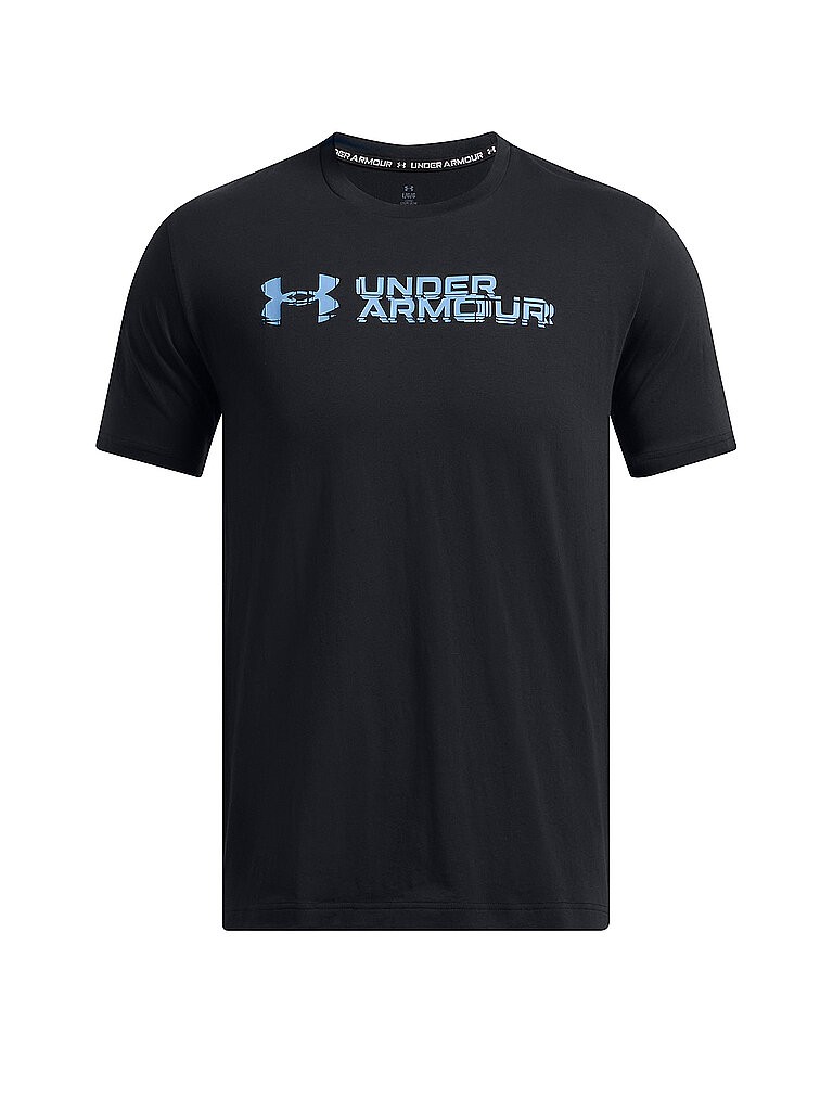 Under Armour 1386807001MD Mens Sliced Wordmark 60 Percent Cotton & 40 Percent Polyester Short Sleeve T-Shirt - Black & Horizon Blue - Medium