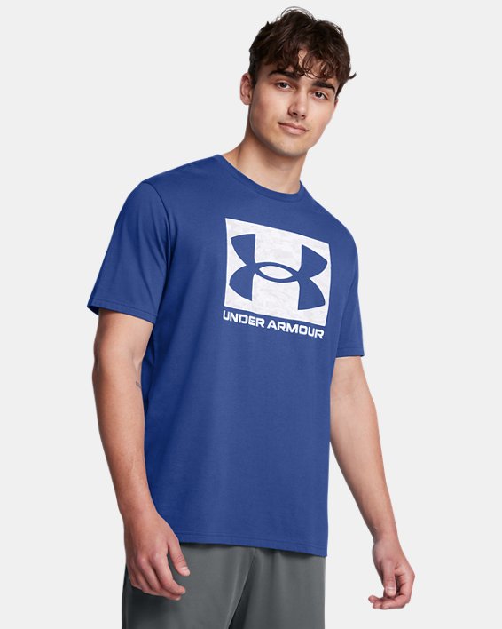 Under Armour 1361673432SM Mens ABC Camo Boxed Logo Short Sleeve T-Shirt, Tech Blue & White - Small