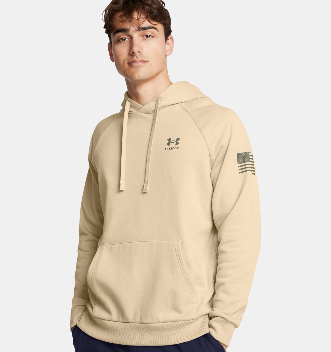 Under Armour 13867562903X Mens Freedom Flag Hoodie, Desert Sand & Marine OD Green - 3XL