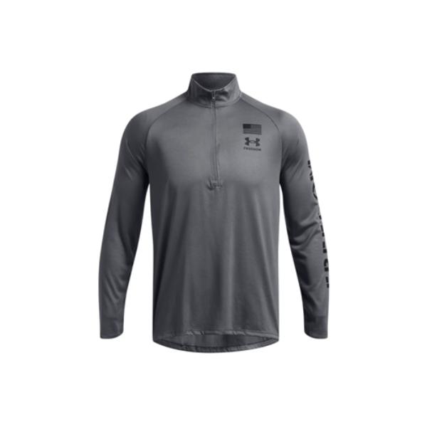 Under Armour 1382200012LG Mens Freedom Tech 0.5 Zip Long Sleeve T-Shirt, Gray - Large