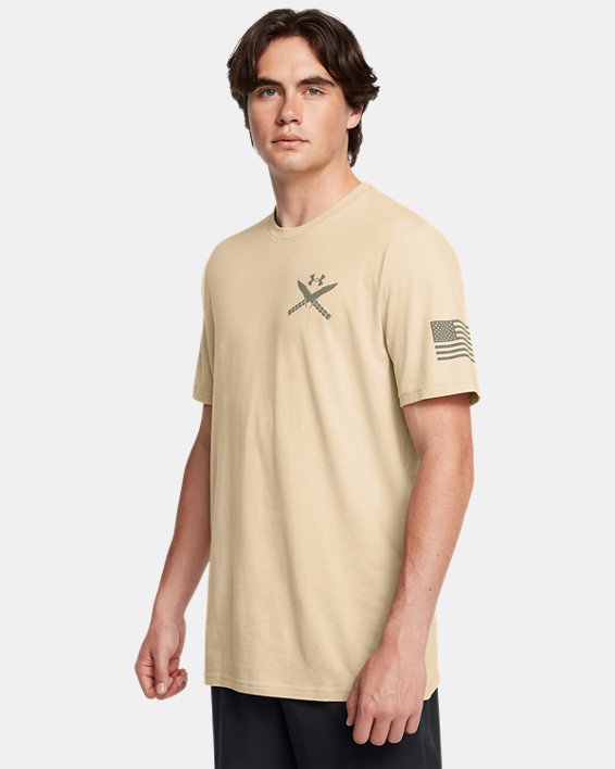 Under Armour 13894632902X Mens Freedom Spine T-Shirt, Desert Sand & Marine OD Green - 2XL