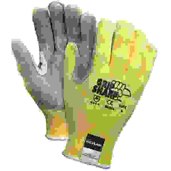 MCR-9686S Grip Sharp ANSI Cut Level A3 Kevlar Leather Liner Resistant 7 Gauge Gloves, Gray & Yellow - Small