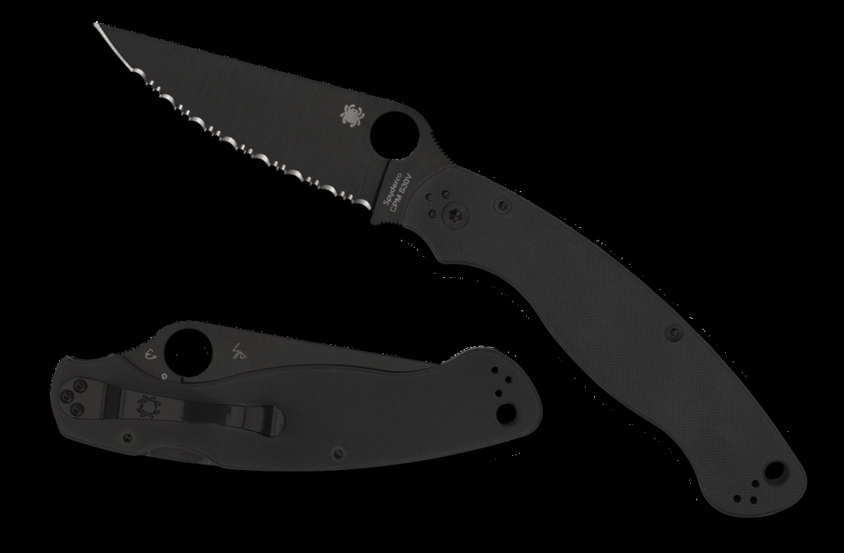 2024 Spyderco Reveal 13 Military 2 Black G-10 Black Blade, Serrated Edge