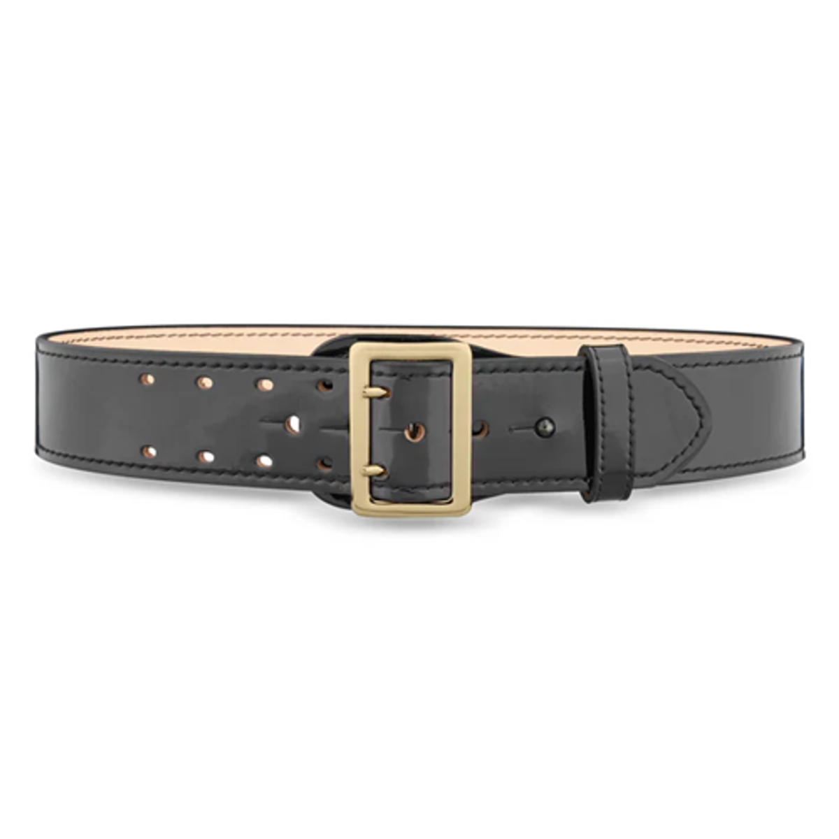 DTY-1031-36-9002 2.25 in. High-Gloss Leather Sam Browne 2-Row Stitch Duty Belt with Gold Buckle - Size 36