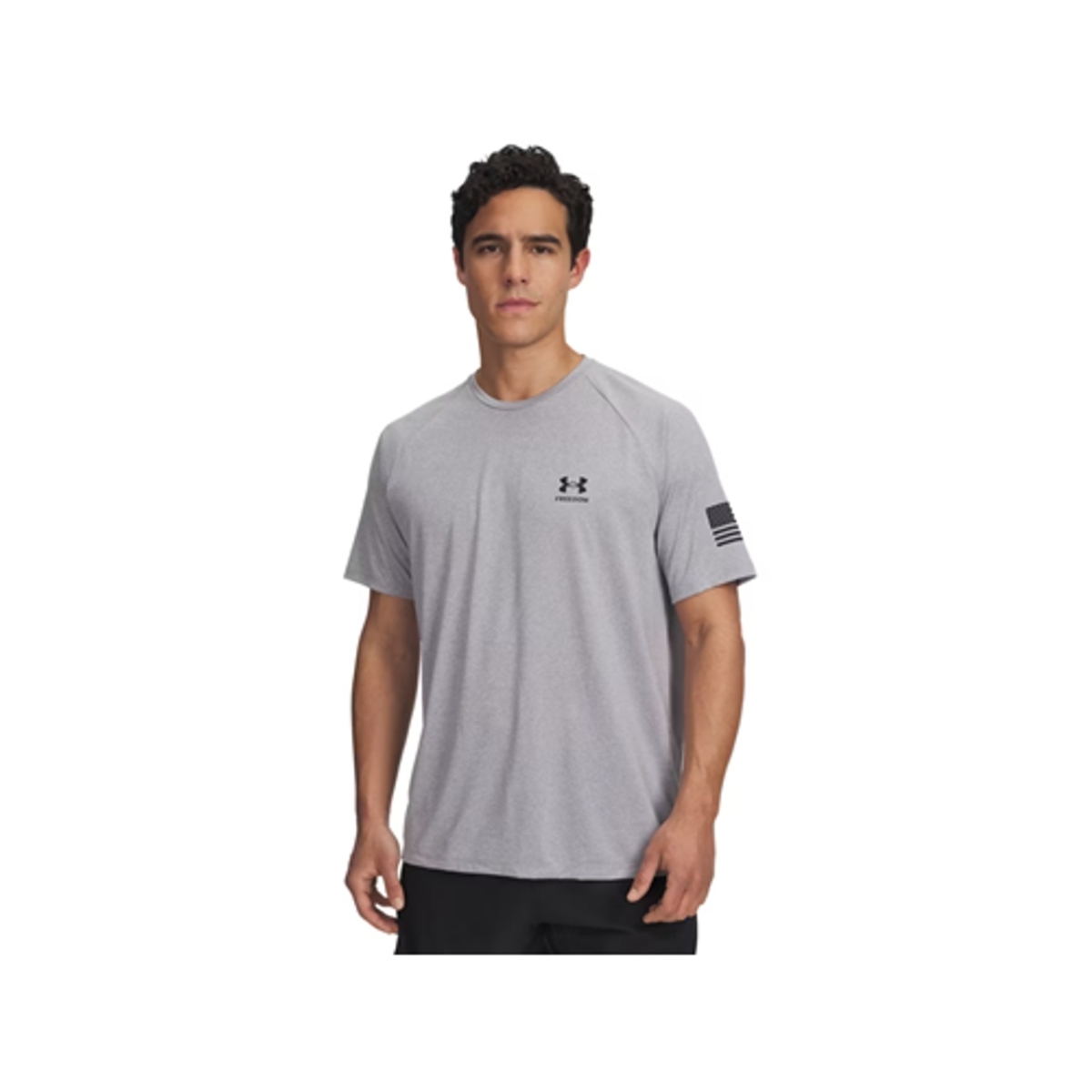 Under Armour 6004090036MD Men Freedom Tech Short Sleeves Shirt - Steel Light Heather & Black - Medium