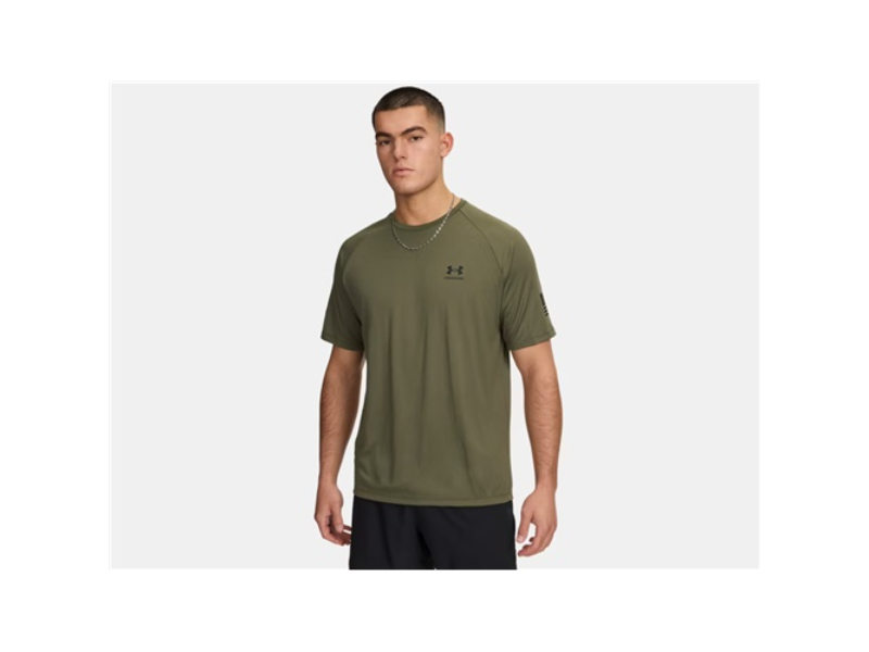 Under Armour 60040903903X Men Freedom Tech Short Sleeves Shirt - Marine OD Green & Black - 3XL