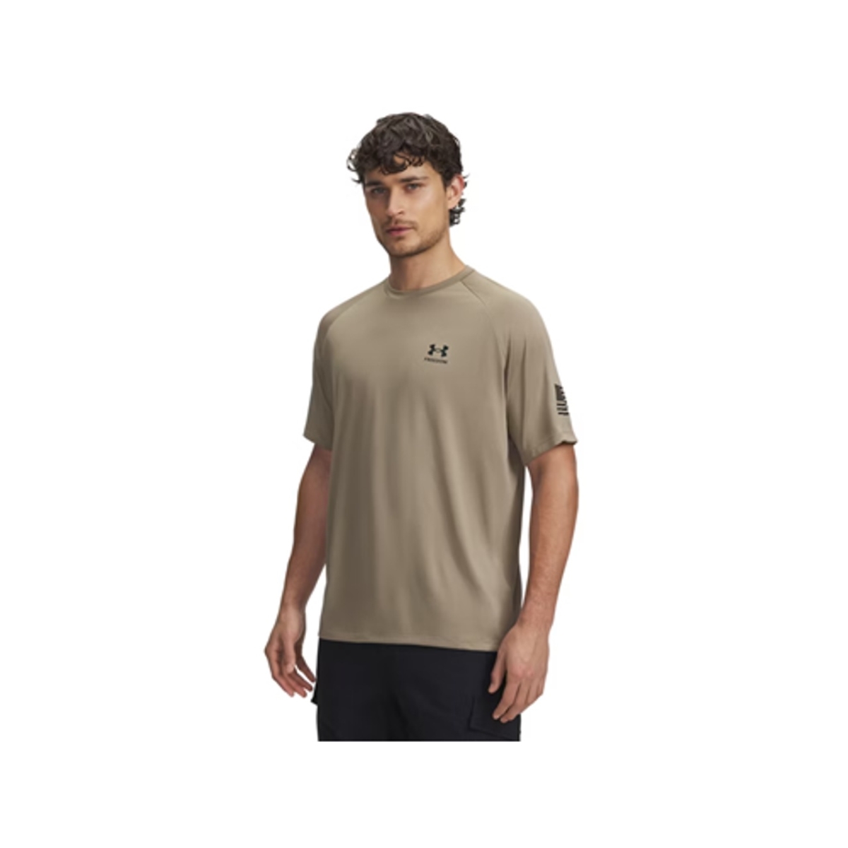 Under Armour 60040904993X Men Freedom Tech Short Sleeves Shirt - Federal Tan & Black - 3XL