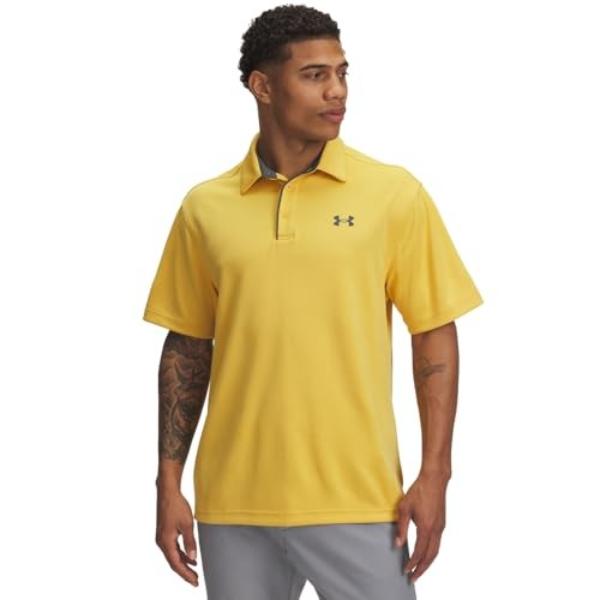 Under Armour 12901407732X Mens Tech Polo Long Sleeve T-Shirt, Noble Gold & Pitch Gray - 2XL