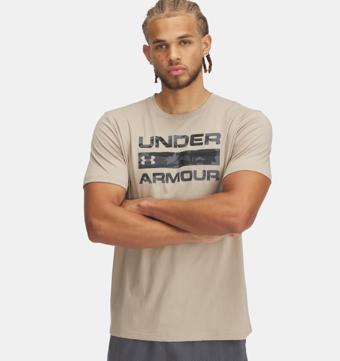 Under Armour 13619033003X Mens Stacked Logo Fill Short Sleeve T-Shirt, City Khaki & Black - 3XL