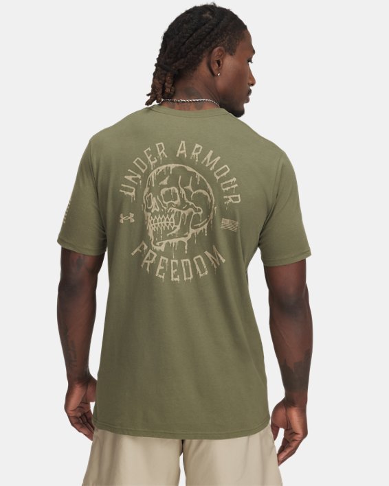 Under Armour 13899263902X Mens Freedom Melting Skull Cotton T-Shirt, Marine OD Green & Desert Sand - 2XL
