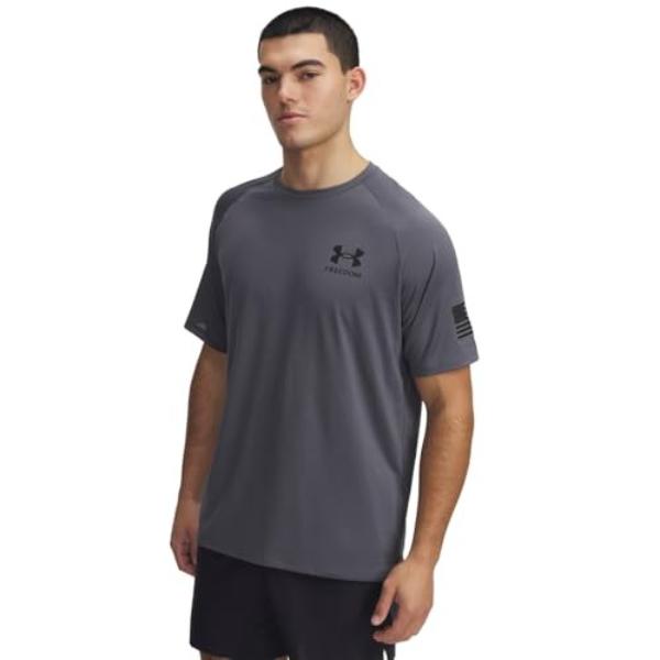 Under Armour 1369468025MD Mens Freedom Tech Short Sleeve T-Shirt, Castlerock & Black - Medium -  Inner Armour