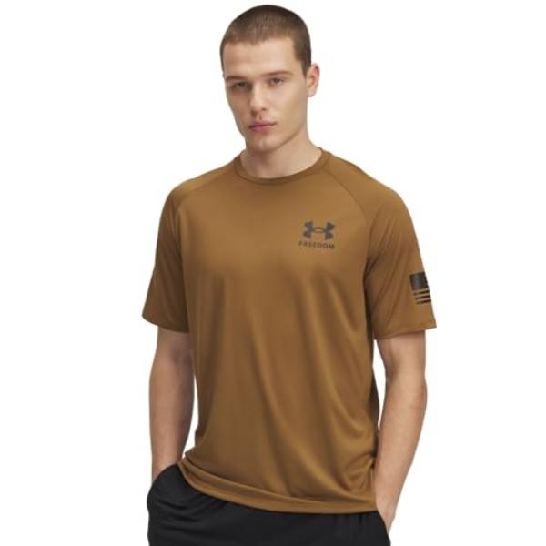 Under Armour 1369468498SM Mens Freedom Tech Short Sleeve T-Shirt, Coyote & Black - Small -  Inner Armour