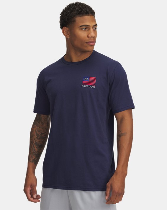 Under Armour 6001862410SM Mens Freedom Left Chest Short Sleeve T-Shirt, Midnight Navy & Steel - Small -  Inner Armour