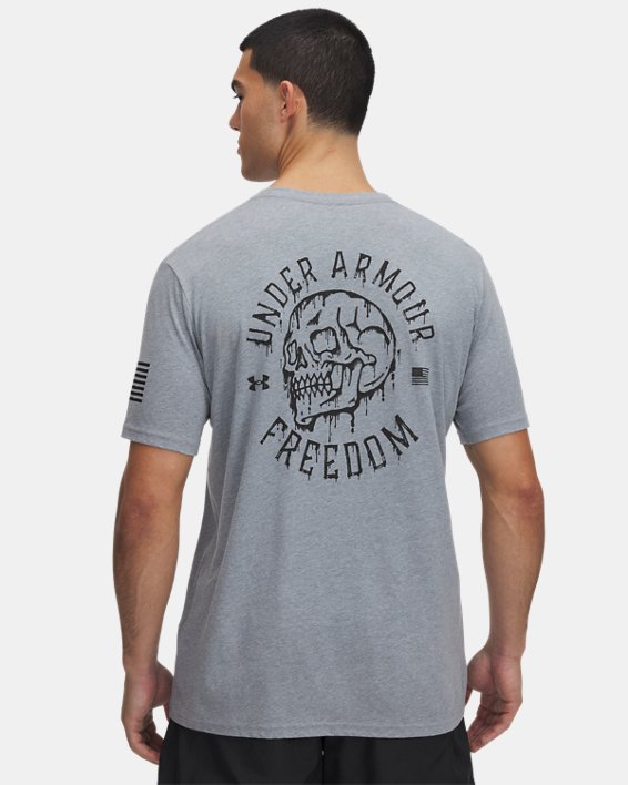 Under Armour 13899260353X Mens Freedom Melting Skull Cotton T-Shirt, Steel Medium Heather & Black - 3XL