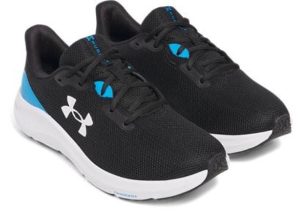 Under Armour 302825400312 Mens Charged Pursuit 4 Running Shoes, Black, Electric Blue & White - Size 12