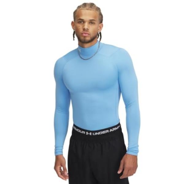 Under Armour 1366072475XL Mens Cold Gear Armour Comp Mock Long Sleeve T-Shirt, Carolina Blue & White - 5XL