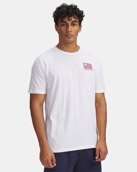 Under Armour 60018621003X Mens Freedom Left Chest Short Sleeve T-Shirt, White & Steel - 3XL