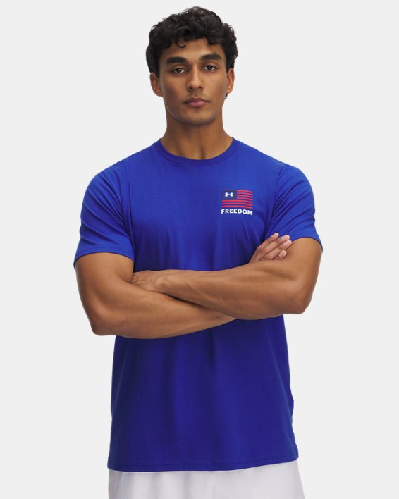 Under Armour 6001862400SM Mens Freedom Left Chest Short Sleeve T-Shirt, Royal & Midnight Navy - Small