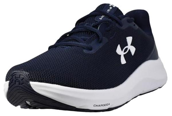 Under Armour 30282544109.5 Mens Charged Pursuit 4 Running Shoes, Midnight Navy & White - Size 9.5