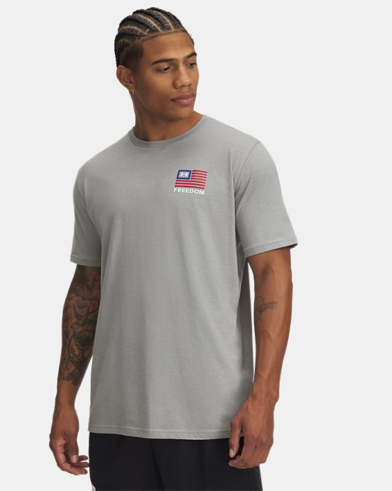 Under Armour 6001862035LG Mens Freedom Left Chest Short Sleeve T-Shirt, Steel Medium Heather & White - Large